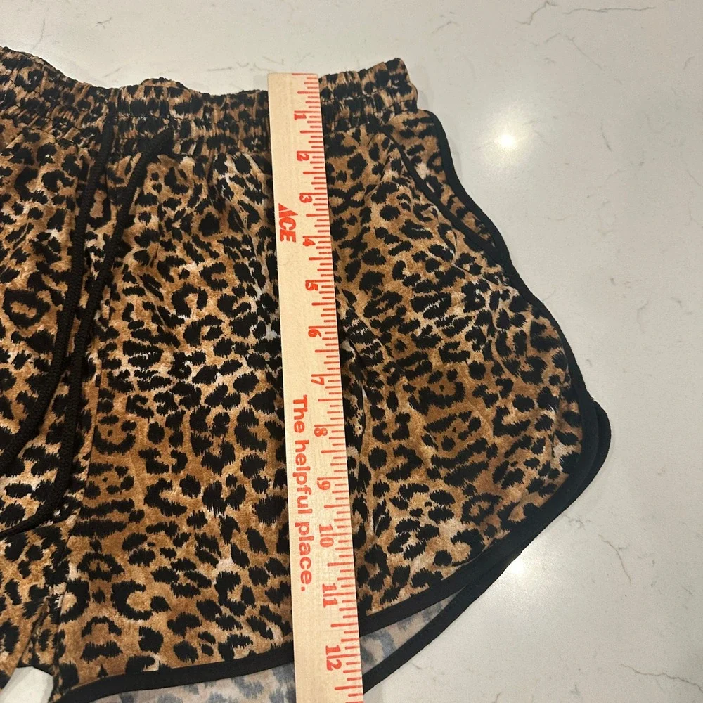 Shosho Womens Leopard Print Dolphin Shorts Black Trim Drawstring Pockets Size L